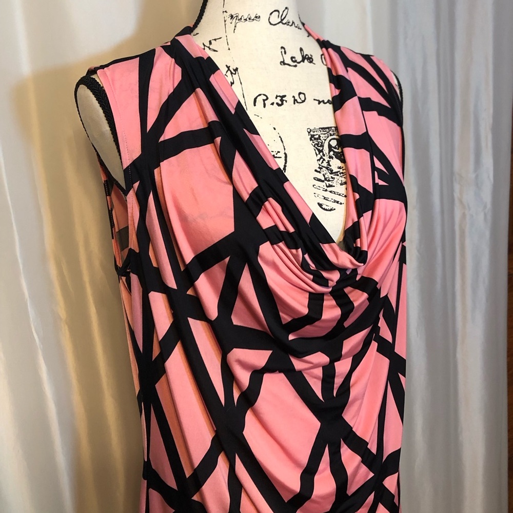 Pink and Black Sleeveless Blouse